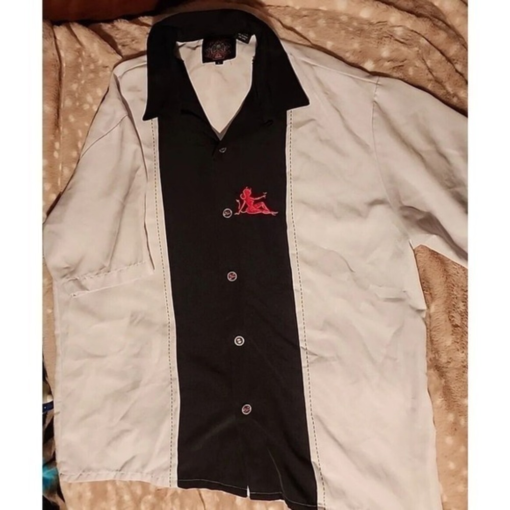 Dragonfly Roadhouse‎ Shirt Mens L Black/White Short Sleeve Button Up She-Devil